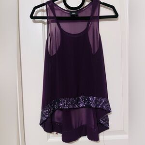 Purple Sheer Sleeveless SPARKLY High-Low Blouse